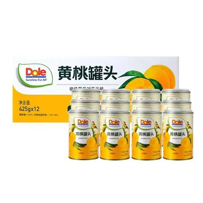 Dole都乐糖水型黄桃罐头425g*12罐